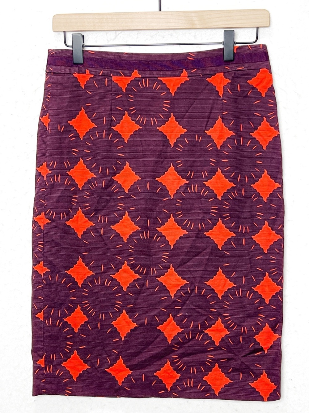 Boden Womens 6R Pencil Skirt Purple Orange Geometric Print Cotton Lined Workwear
